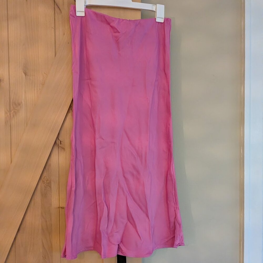 Anthropologie Bias Cut Satin Slip Midi Skirt Bubblegum Pink Tilda